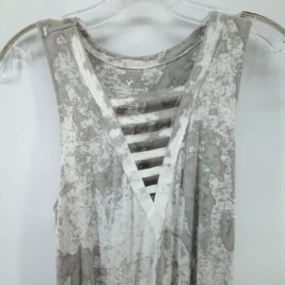AEO Acid Wash Y2K Gray White Tie Dye Boho Tank Top XS Soft Viscose Blend - Picture 3 of 8